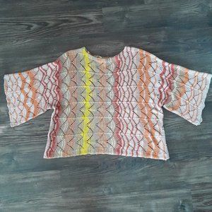 Easel Los Angeles Boxy Boho Hippie Gypsie Multicolored Open Knit Sweater Size M